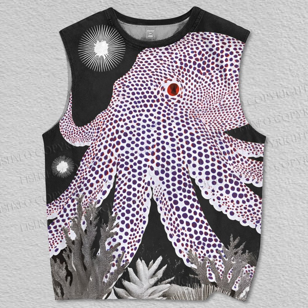 Unisex Giant Octopus at Night Printed Tank Top