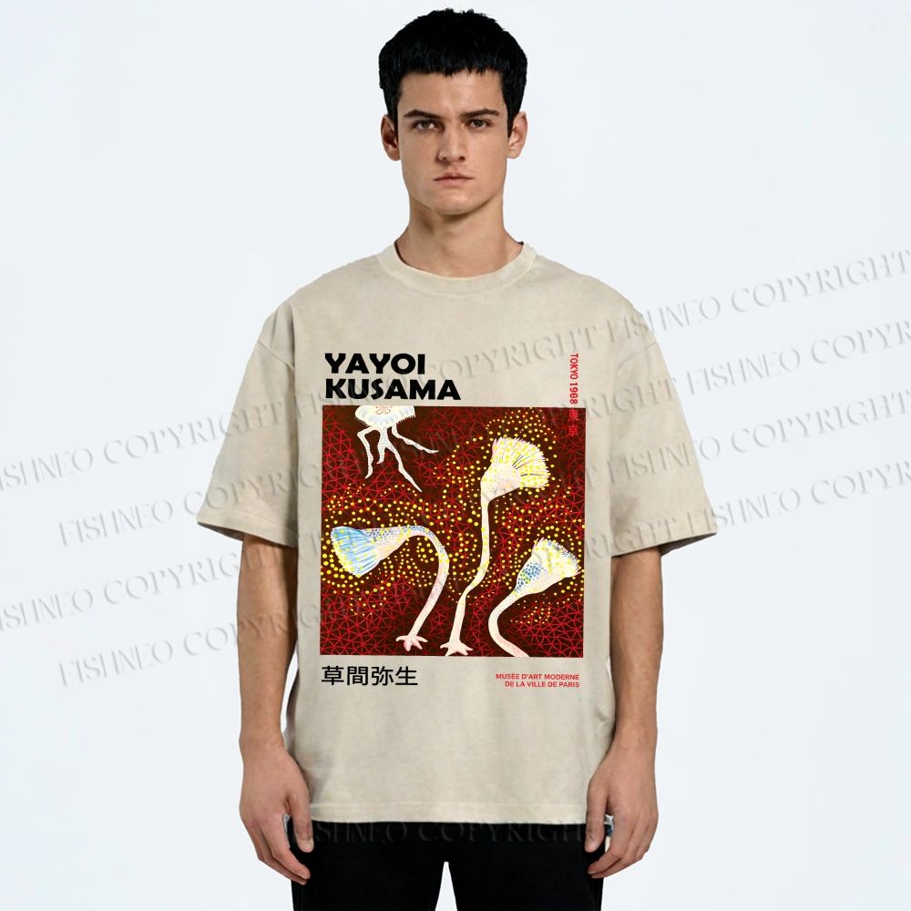 Unisex Yayoi Kusama Flowers Printed Washed Tee
