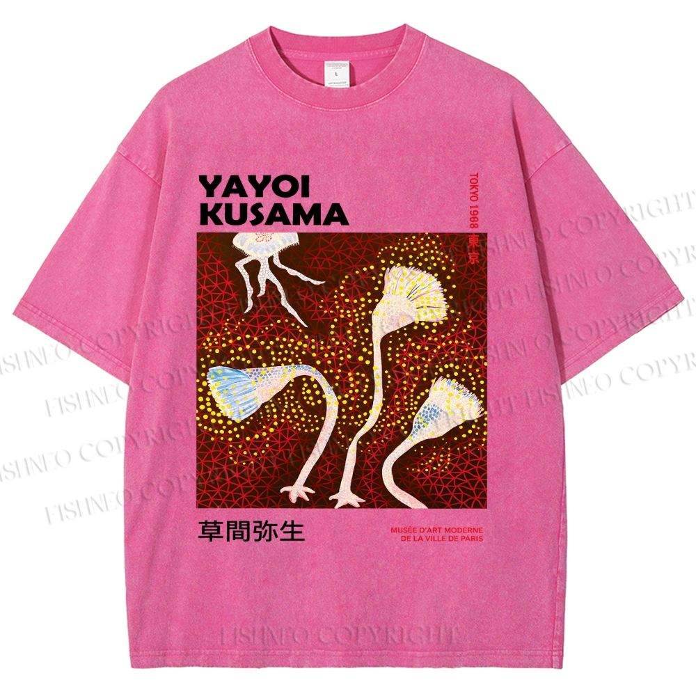 Unisex Yayoi Kusama Flowers Printed Washed Tee