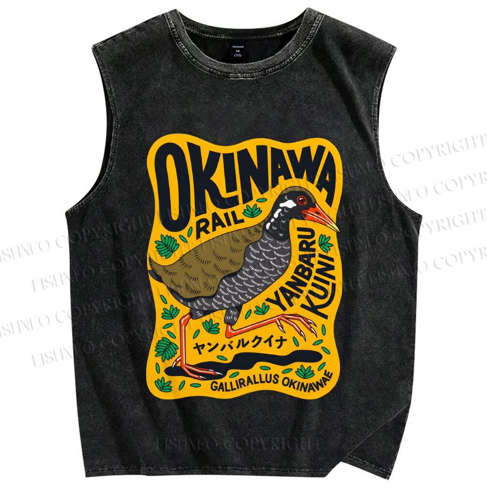 Unisex Okinawa Bird Printed Washed Tank Top