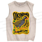 Unisex Okinawa Bird Printed Washed Tank Top