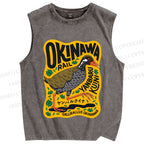 Unisex Okinawa Bird Printed Washed Tank Top
