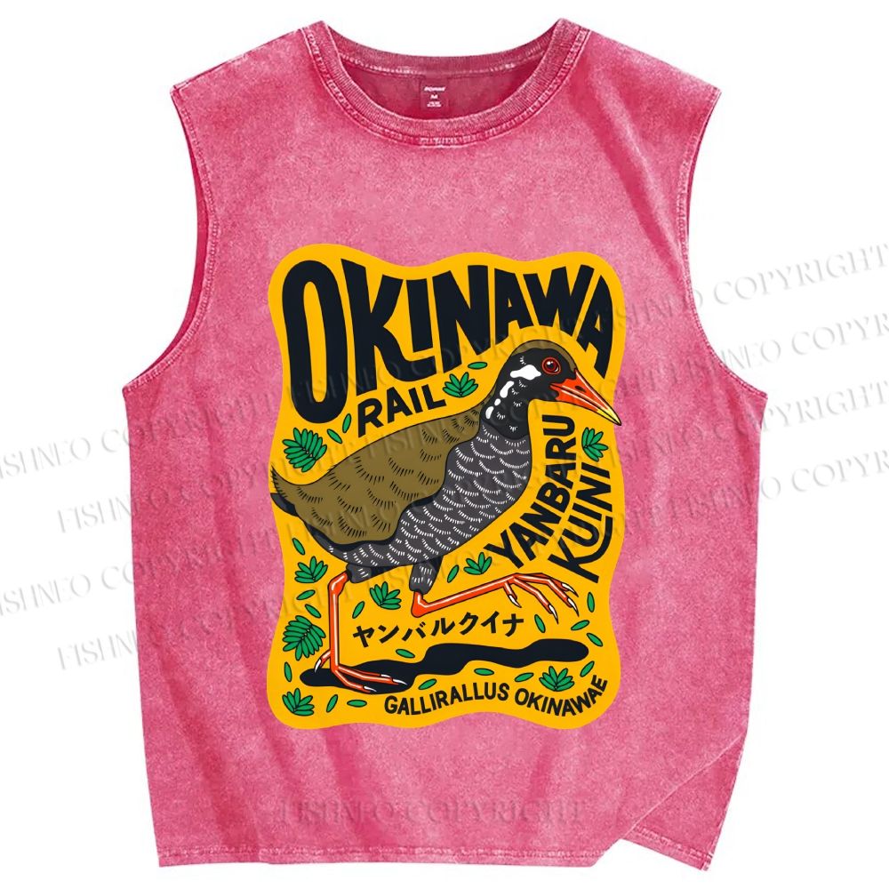 Unisex Okinawa Bird Printed Washed Tank Top