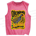 Unisex Okinawa Bird Printed Washed Tank Top