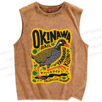 Unisex Okinawa Bird Printed Washed Tank Top