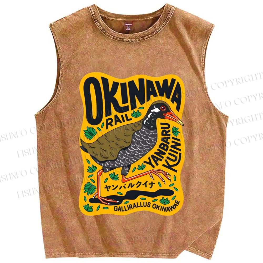 Unisex Okinawa Bird Printed Washed Tank Top