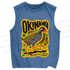 Unisex Okinawa Bird Printed Washed Tank Top