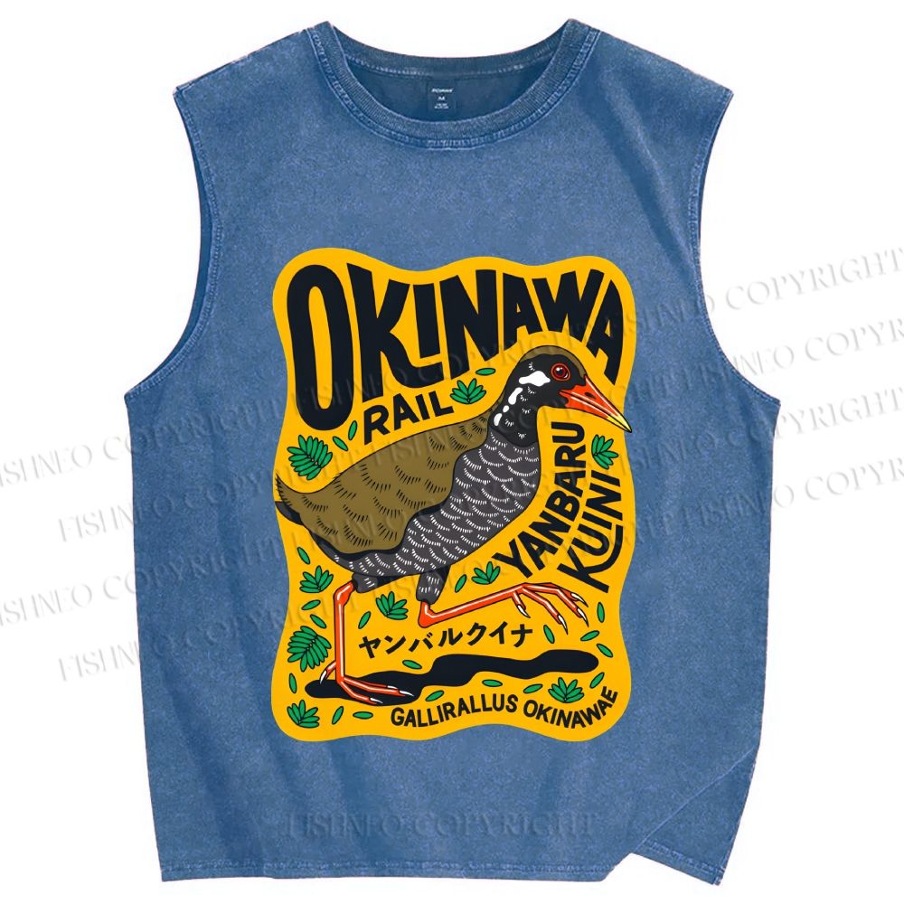 Unisex Okinawa Bird Printed Washed Tank Top