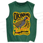 Unisex Okinawa Bird Printed Washed Tank Top