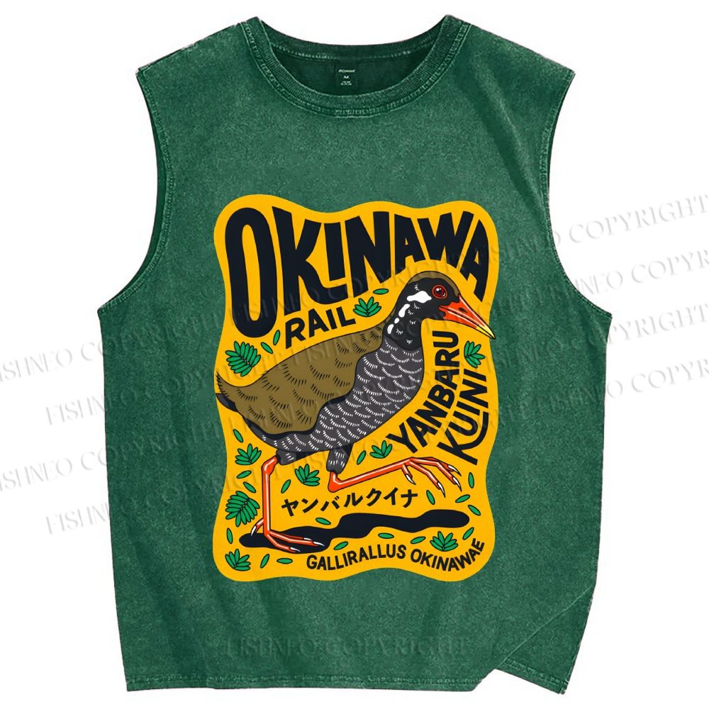 Unisex Okinawa Bird Printed Washed Tank Top