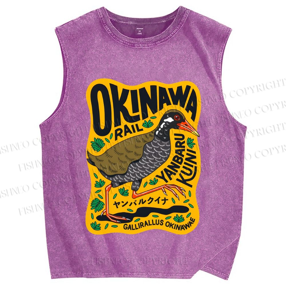 Unisex Okinawa Bird Printed Washed Tank Top
