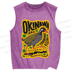 Unisex Okinawa Bird Printed Washed Tank Top