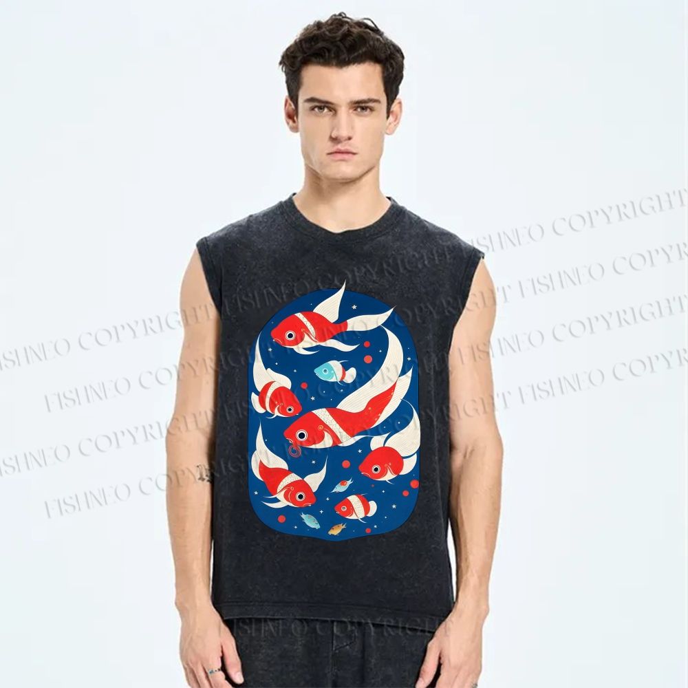 Unisex Fish in Water Printed Washed Tank Top