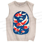 Unisex Fish in Water Printed Washed Tank Top