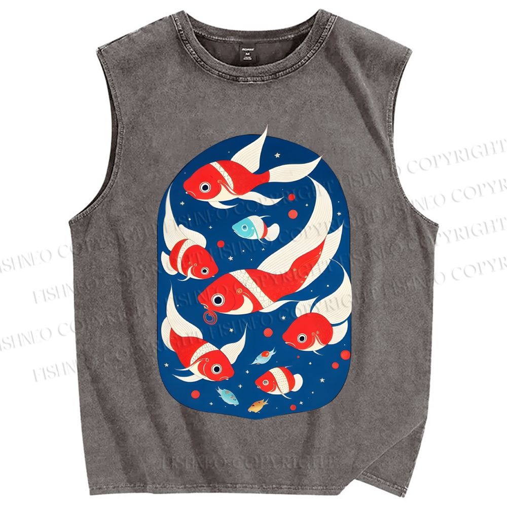 Unisex Fish in Water Printed Washed Tank Top