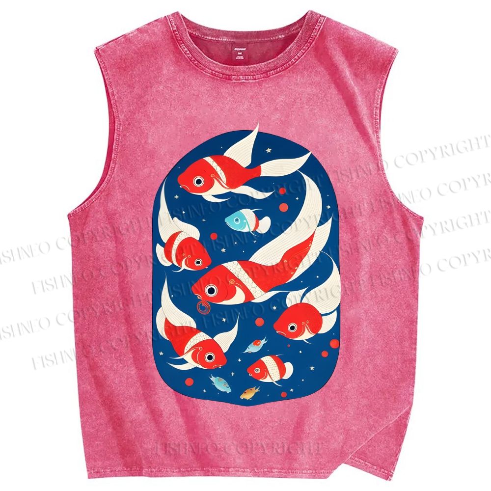 Unisex Fish in Water Printed Washed Tank Top