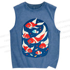 Unisex Fish in Water Printed Washed Tank Top