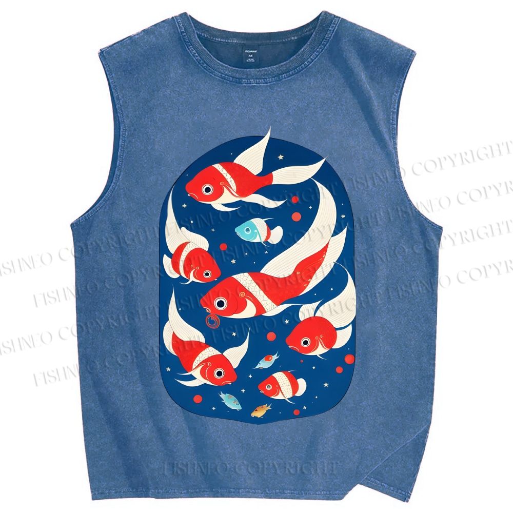 Unisex Fish in Water Printed Washed Tank Top