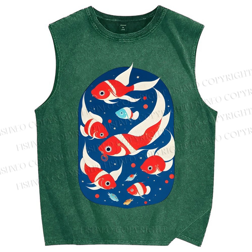 Unisex Fish in Water Printed Washed Tank Top