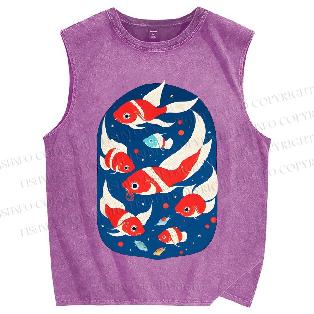 Unisex Fish in Water Printed Washed Tank Top