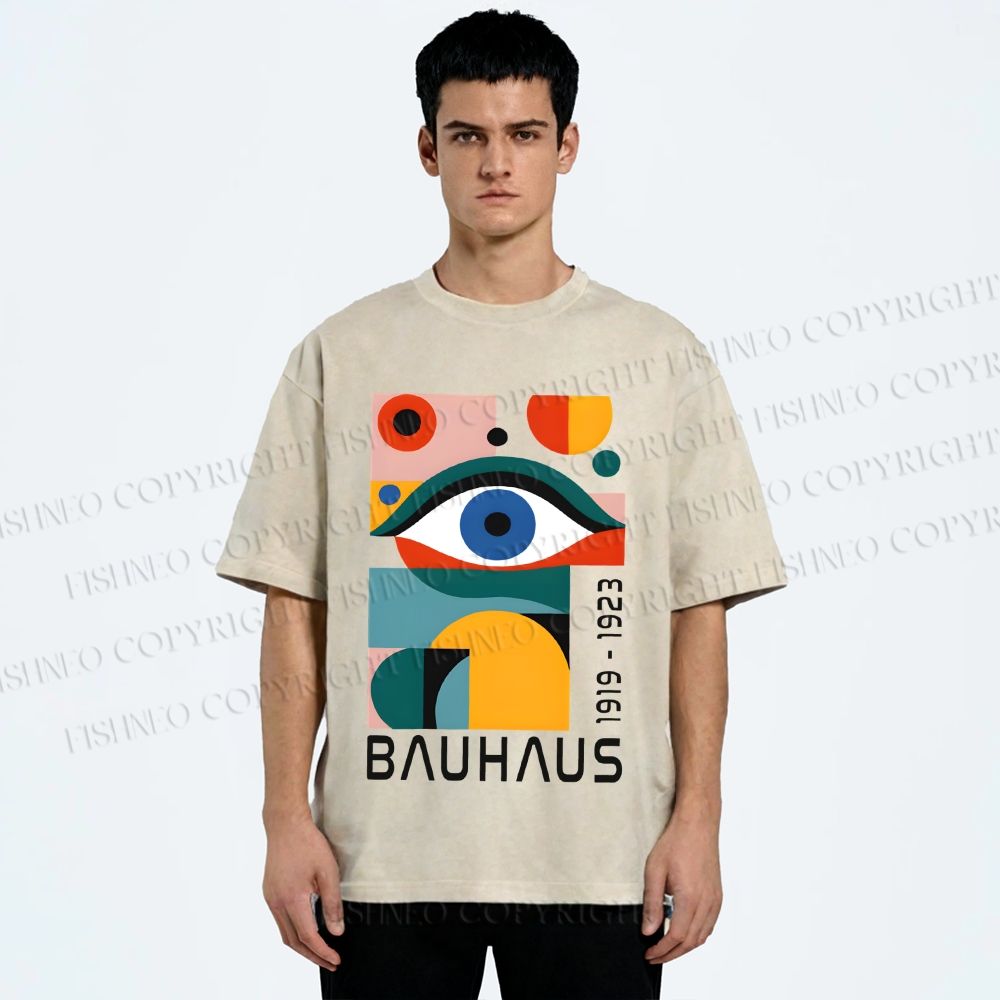 Unisex Bauhaus Eye Design Printed Washed Tee