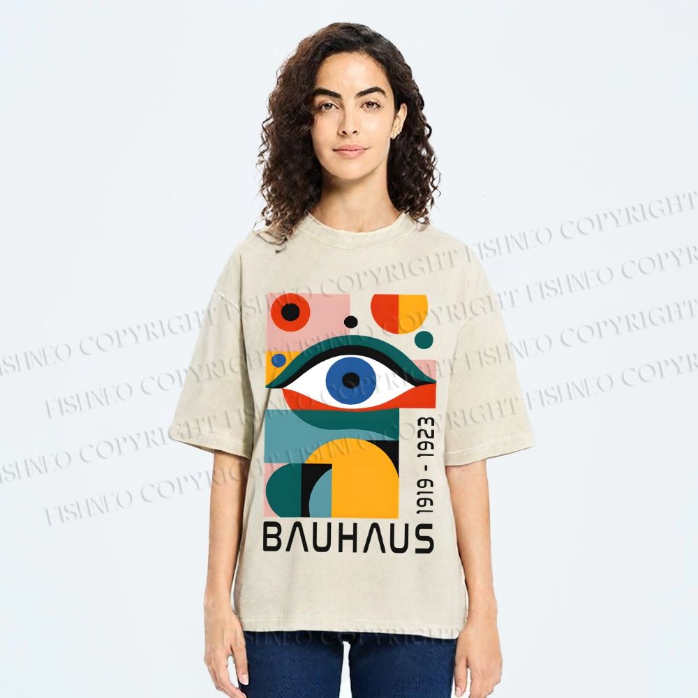 Unisex Bauhaus Eye Design Printed Washed Tee