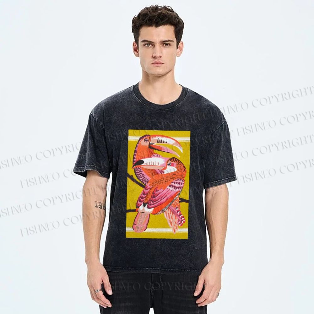 Unisex Big Mouth Birds Printed Washed Tee