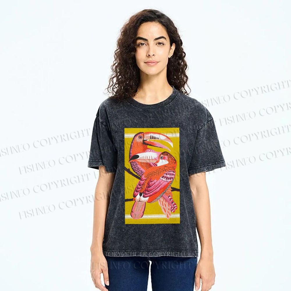 Unisex Big Mouth Birds Printed Washed Tee