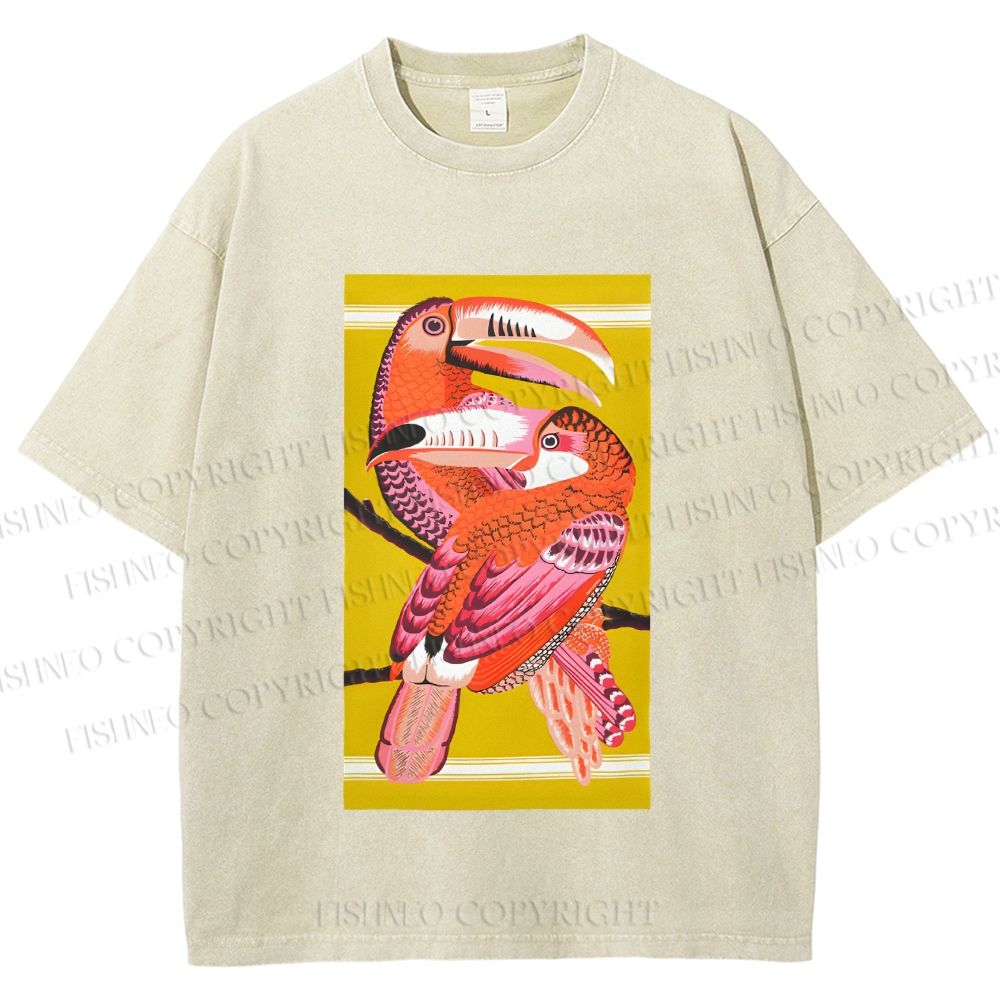 Unisex Big Mouth Birds Printed Washed Tee