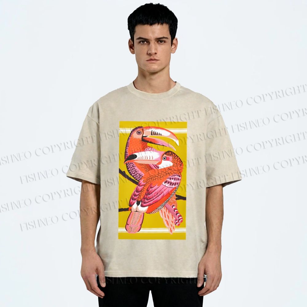 Unisex Big Mouth Birds Printed Washed Tee