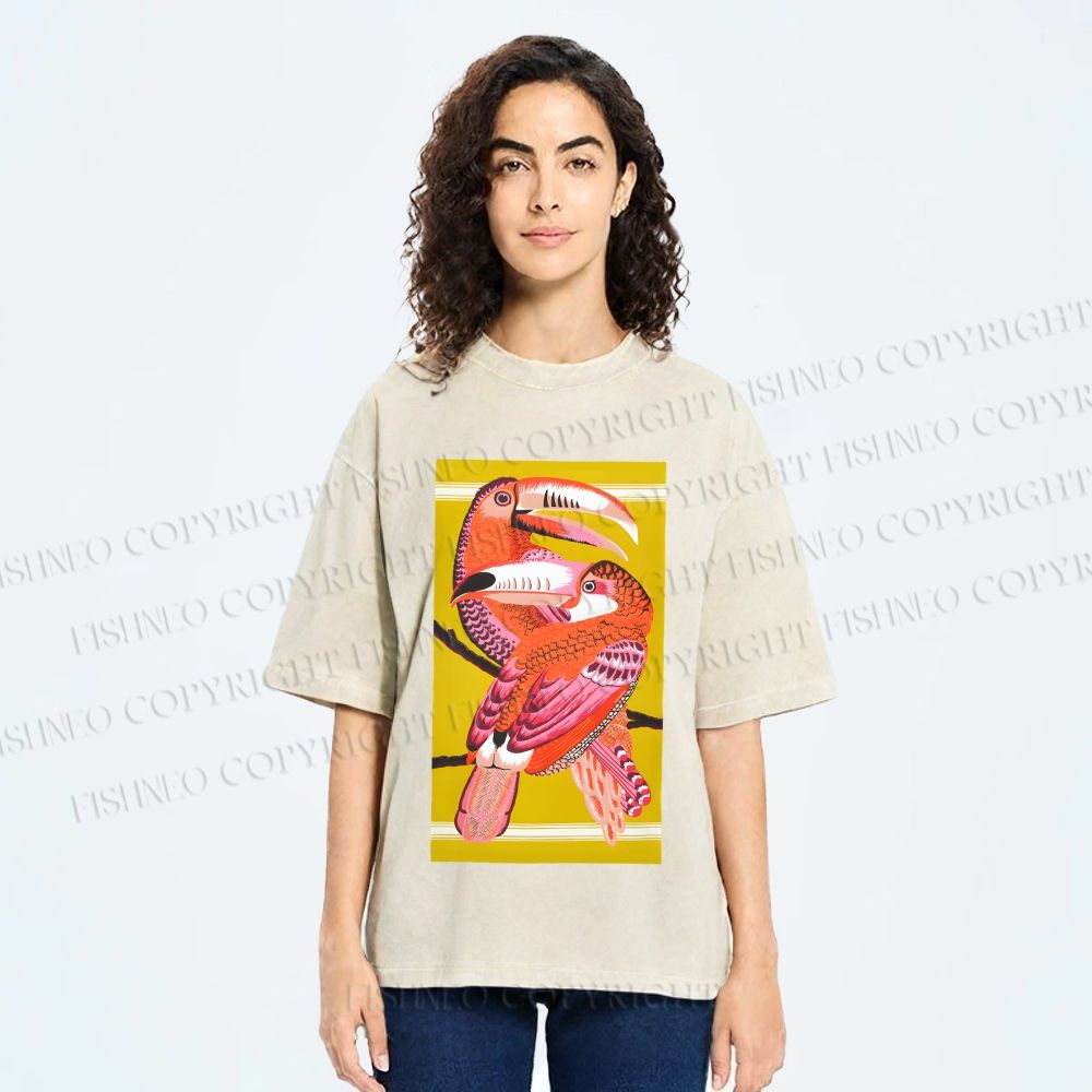 Unisex Big Mouth Birds Printed Washed Tee