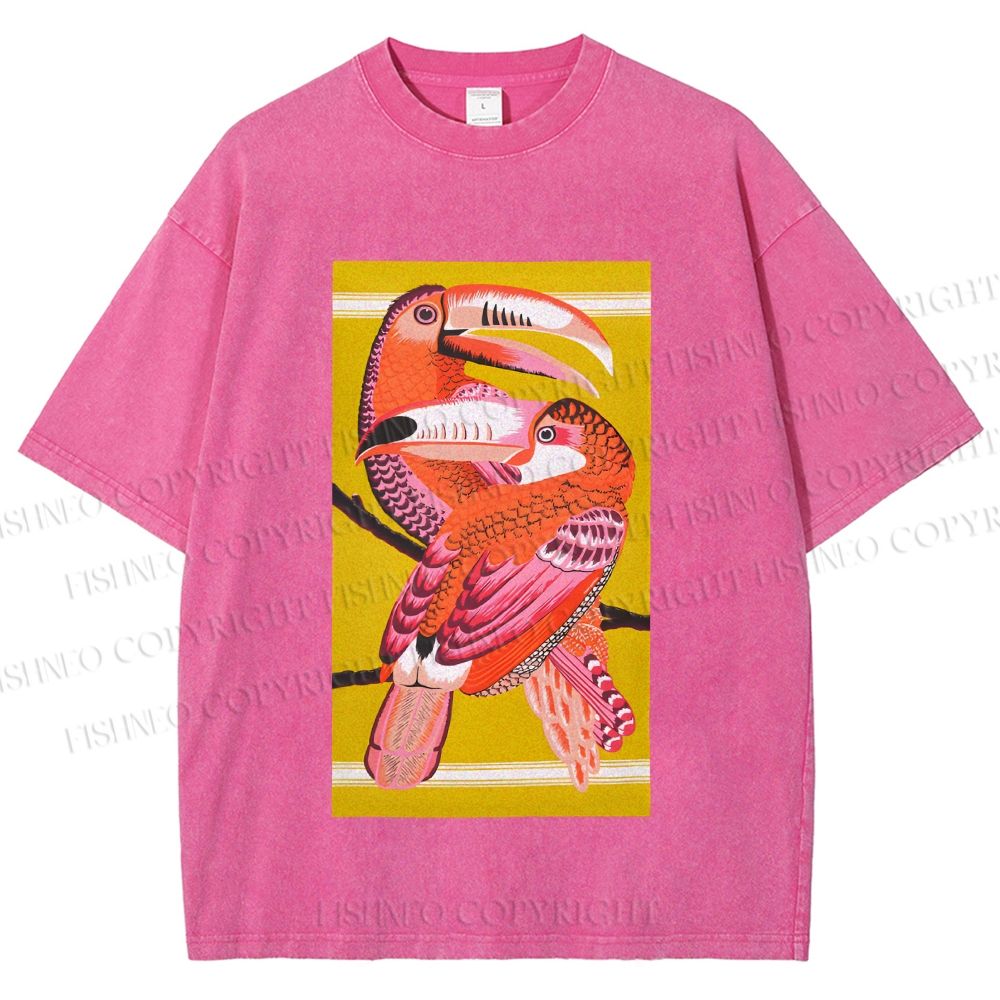 Unisex Big Mouth Birds Printed Washed Tee