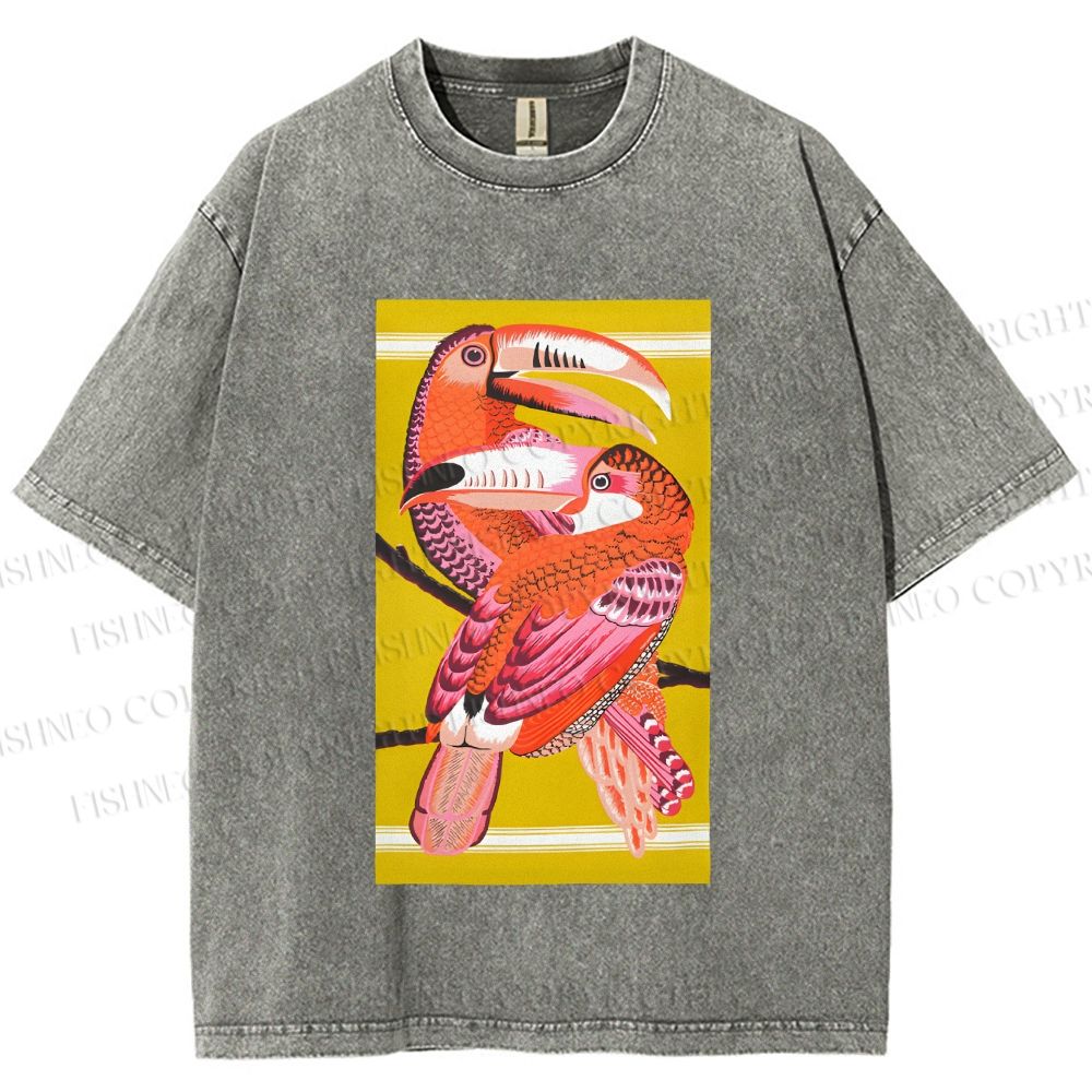 Unisex Big Mouth Birds Printed Washed Tee