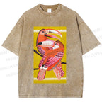 Unisex Big Mouth Birds Printed Washed Tee