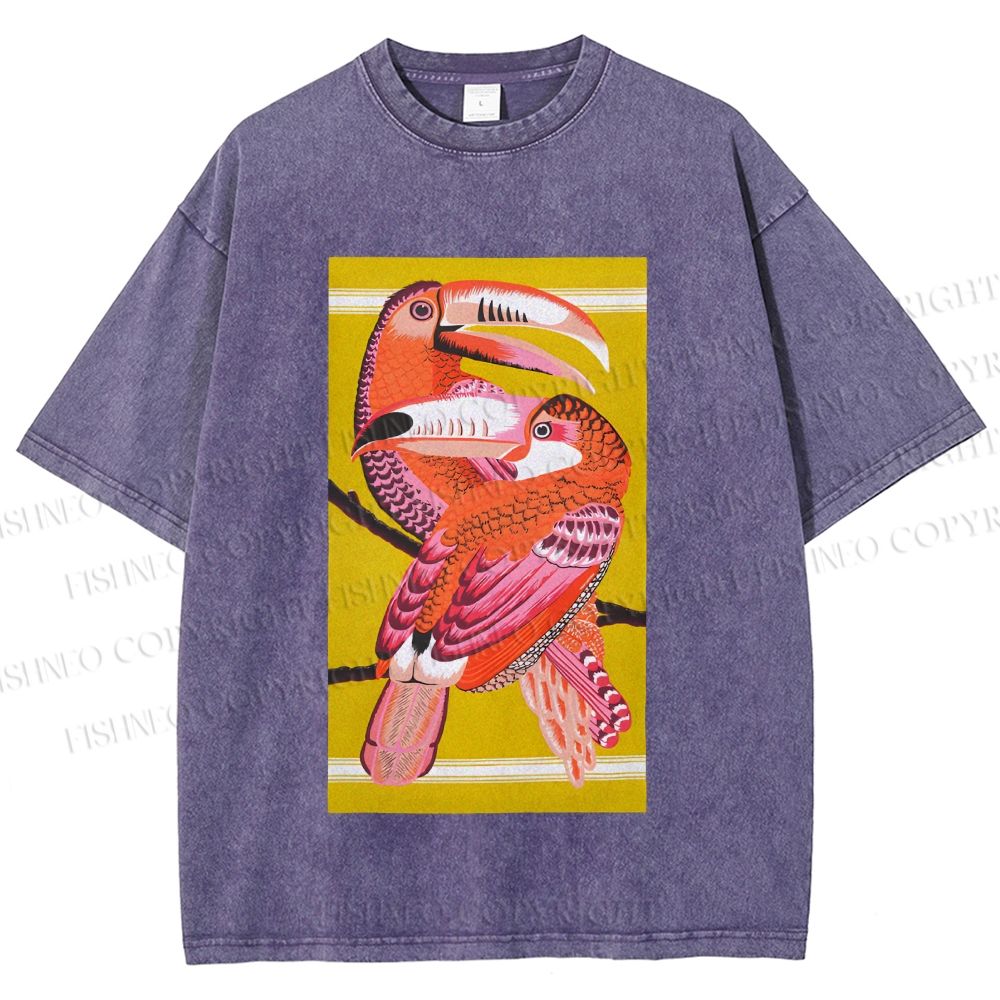 Unisex Big Mouth Birds Printed Washed Tee