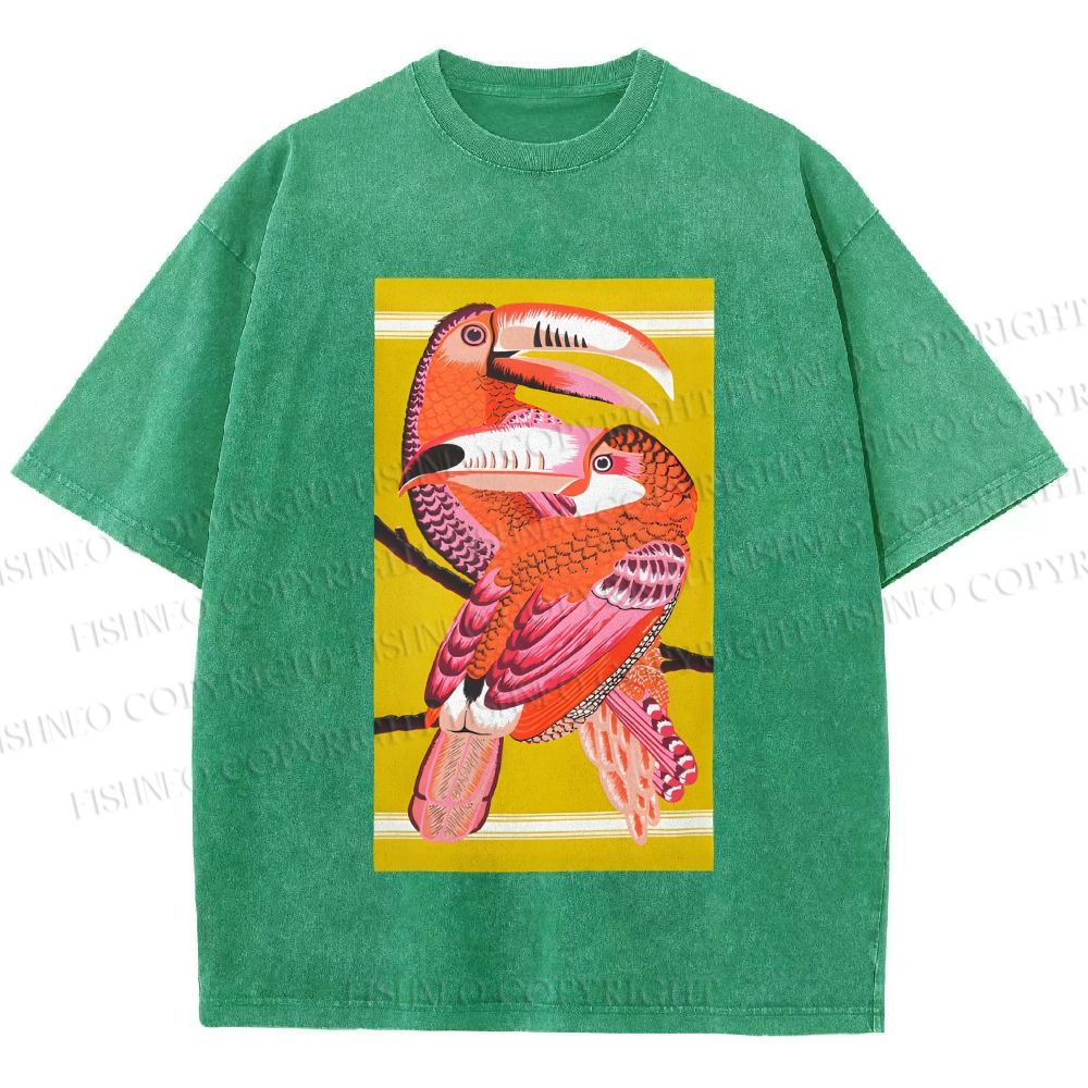 Unisex Big Mouth Birds Printed Washed Tee