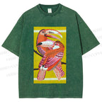 Unisex Big Mouth Birds Printed Washed Tee