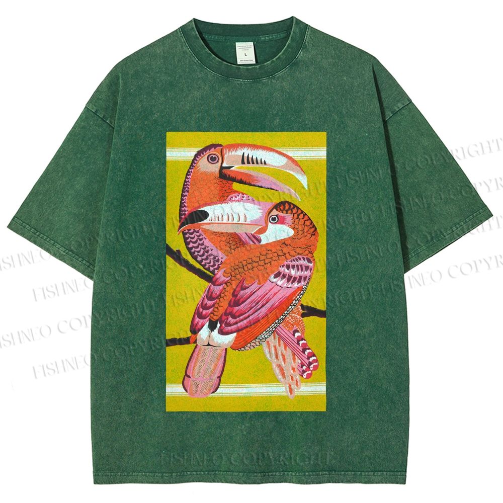 Unisex Big Mouth Birds Printed Washed Tee