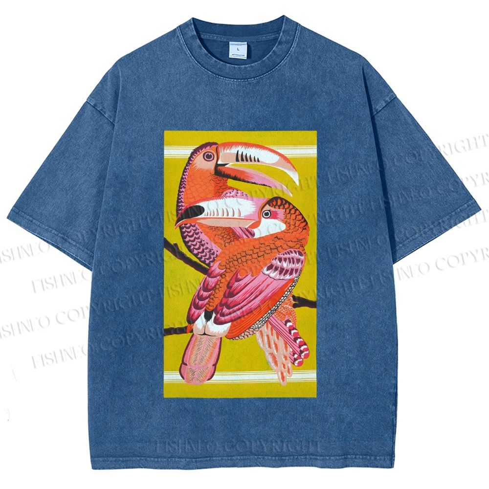 Unisex Big Mouth Birds Printed Washed Tee