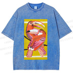 Unisex Big Mouth Birds Printed Washed Tee