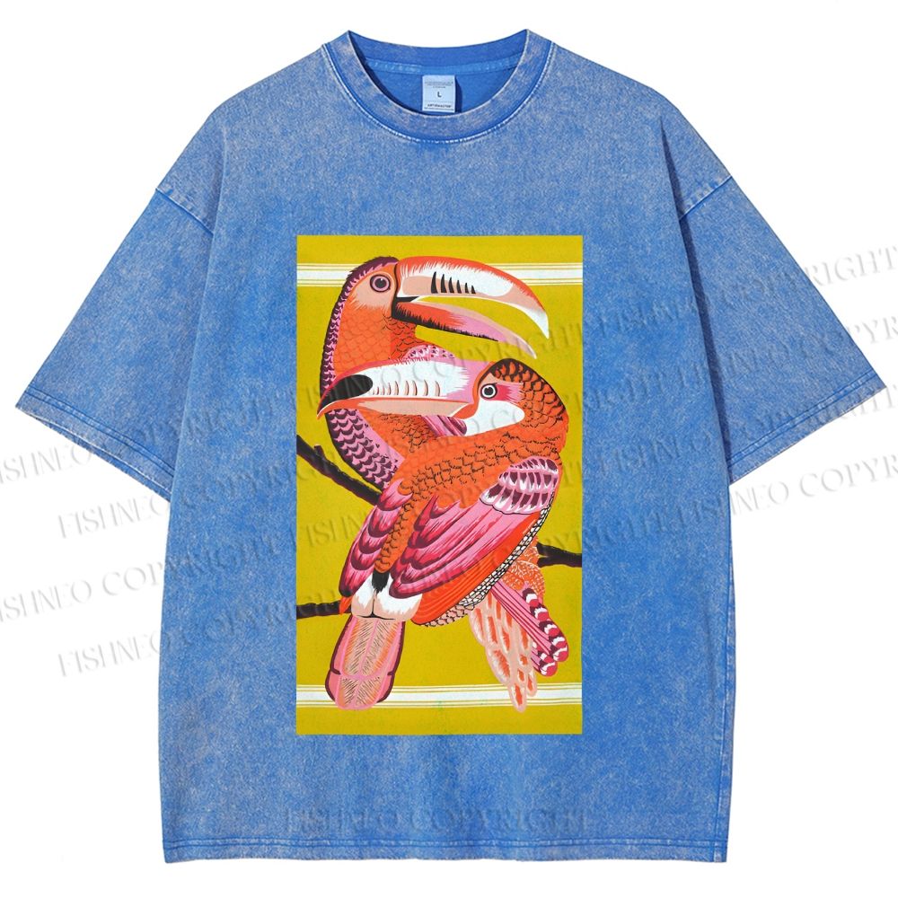 Unisex Big Mouth Birds Printed Washed Tee