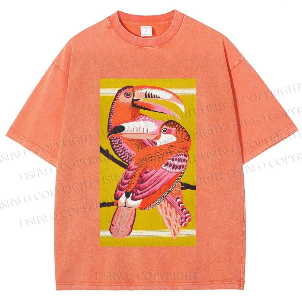 Unisex Big Mouth Birds Printed Washed Tee