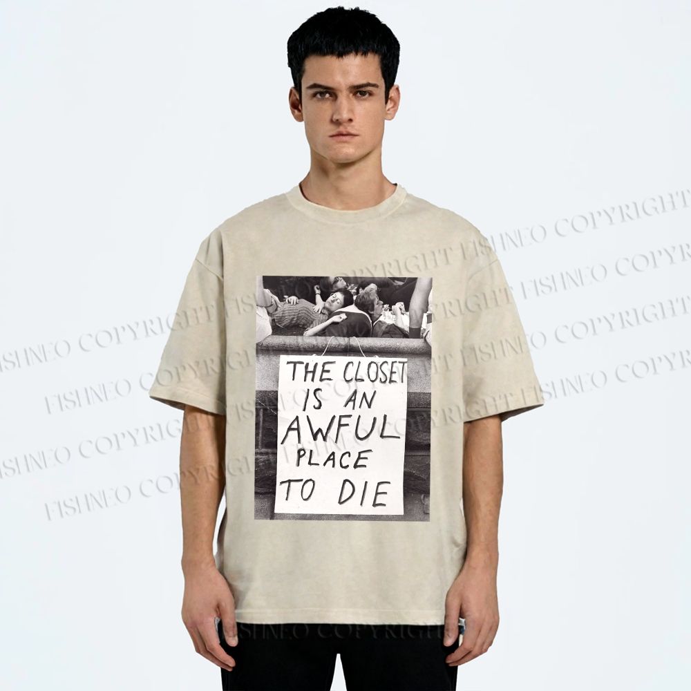 Unisex Pride the Closet is an Awful Place to Die Printed Washed Tee
