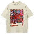 Unisex Yayoi Kusama Art Graffiti Printed Washed Tee
