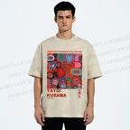 Unisex Yayoi Kusama Art Graffiti Printed Washed Tee