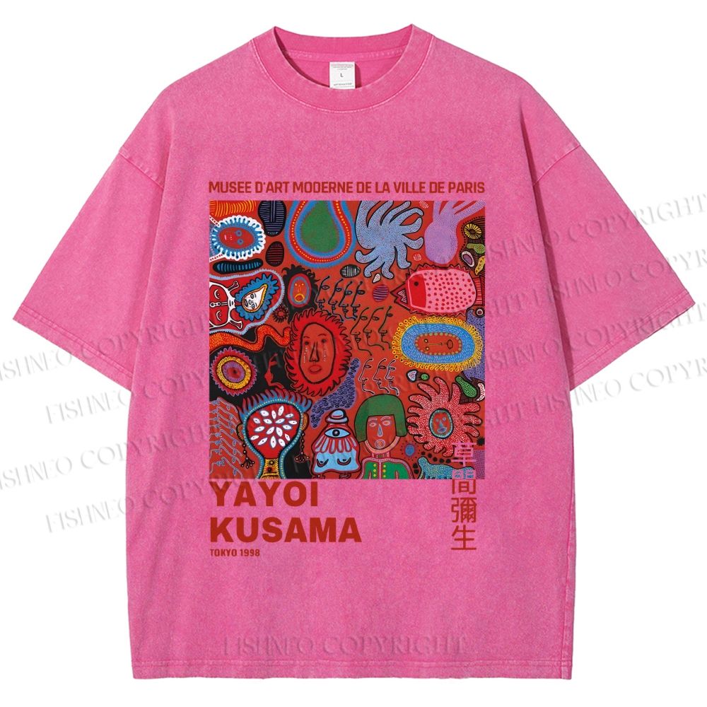 Unisex Yayoi Kusama Art Graffiti Printed Washed Tee