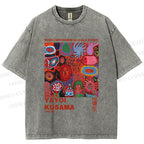 Unisex Yayoi Kusama Art Graffiti Printed Washed Tee