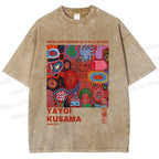 Unisex Yayoi Kusama Art Graffiti Printed Washed Tee