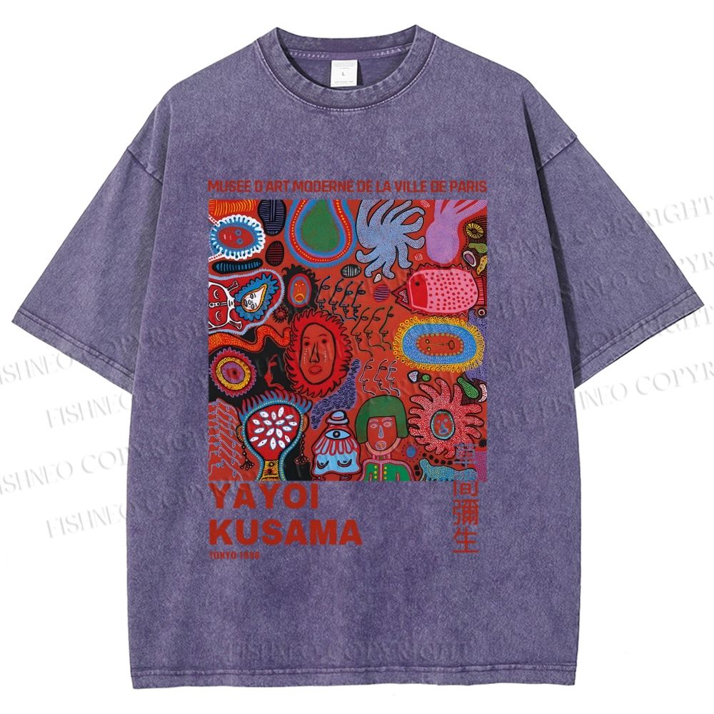 Unisex Yayoi Kusama Art Graffiti Printed Washed Tee