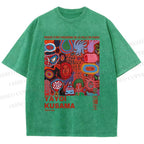 Unisex Yayoi Kusama Art Graffiti Printed Washed Tee